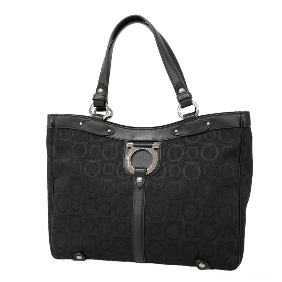 Salvatore Ferragamo Gancini Canvas Tote Bag, Black, Women's (1 of 11)