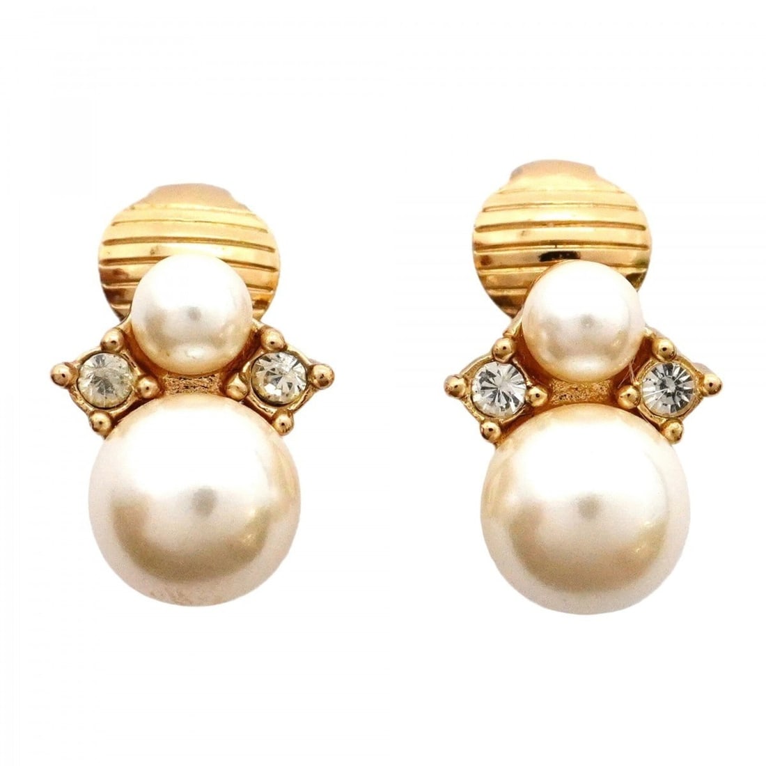 Christian Dior Earrings, GP Plated, Faux Pearl, Rhinestone, Gold, Women's: --- Catalog ---Category: SizeSize (HxWxD): 11.60mm x 9.40mm / 0.46'' x 0.37''Category: DesignType: Clip earringsColor: GoldGender: WomenMaterial: Gold plating, RhinestoneCategory: GeneralBrand: Christ