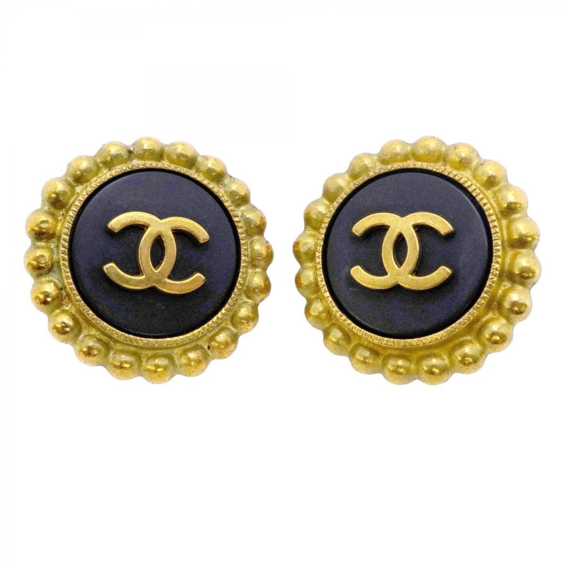 Chanel earrings, Coco Mark, GP plated, gold, black, women's. (1 of 20)
