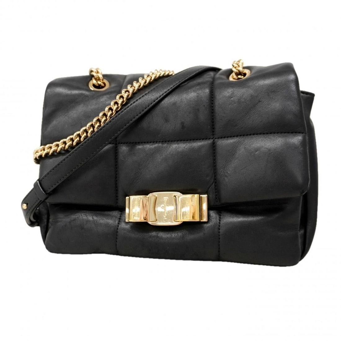 Salvatore Ferragamo Vara Leather Shoulder Bag, Black, Women's, P2928183 (1 of 18)
