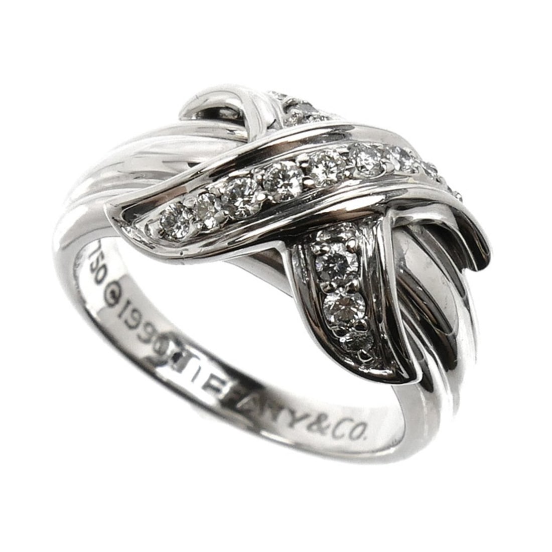 TIFFANY&Co. Tiffany & Co. 18KWG White Gold Signature Ring with Diamonds, 5.9g, Women's: --- Catalog ---Category: SizeUS Size: 4Brand Size: 47.5Category: DesignType: Band ringStone: DiamondGender: WomenMaterial: White gold (18K)Category: GeneralBrand: TiffanyCountry of Origin: USA--- Item