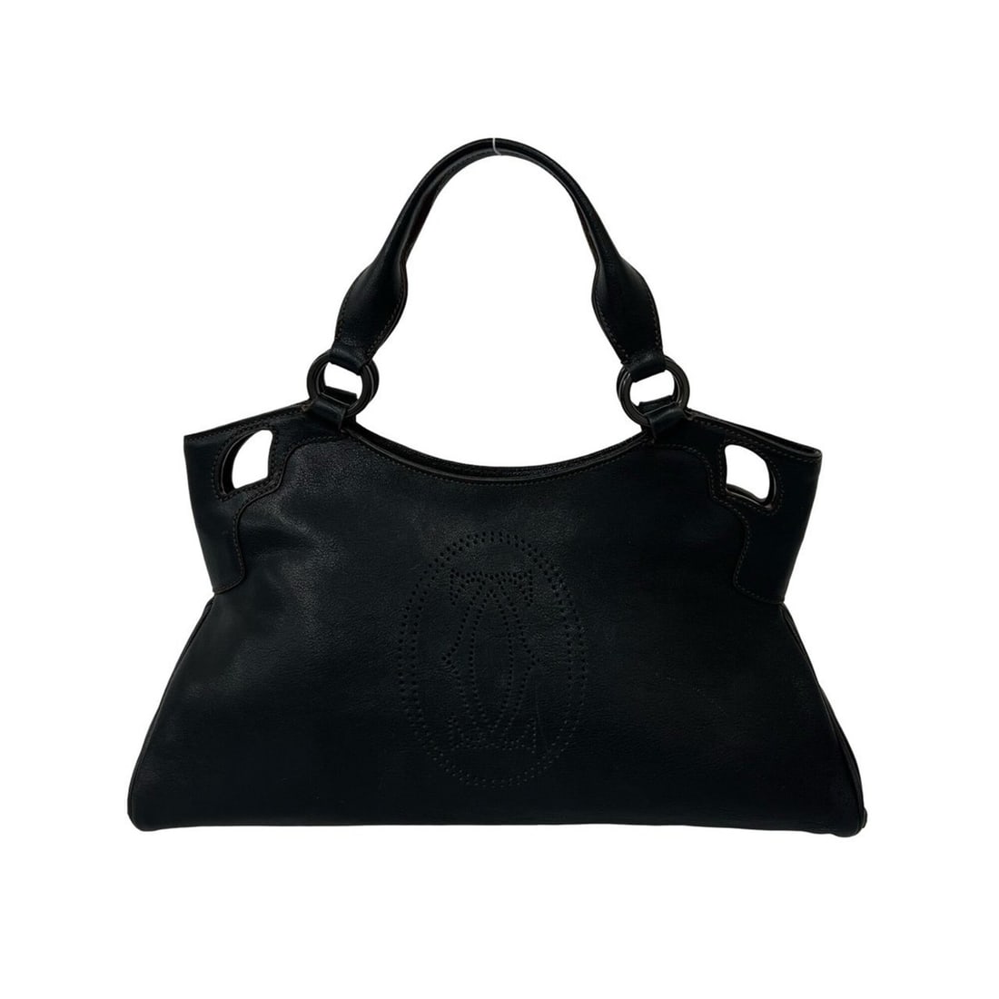 CARTIER Marcello Perforated Leather Handbag Tote Bag Mini Boston Black 24373 (1 of 20)