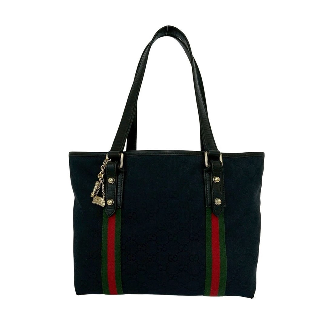 GUCCI Sherry Line GG Logo Pattern Canvas Leather Tote Bag Handbag Black Red Green l14-6: --- Catalog ---Category: SizeSize (HxWxD): 22.5cm x 27cm x 13cm / 8.85'' x 10.62'' x 5.11''Category: DesignType: Handbag, Tote bagColor: Black, Green, Red colorGender: WomenMaterial: Canvas , Leather 