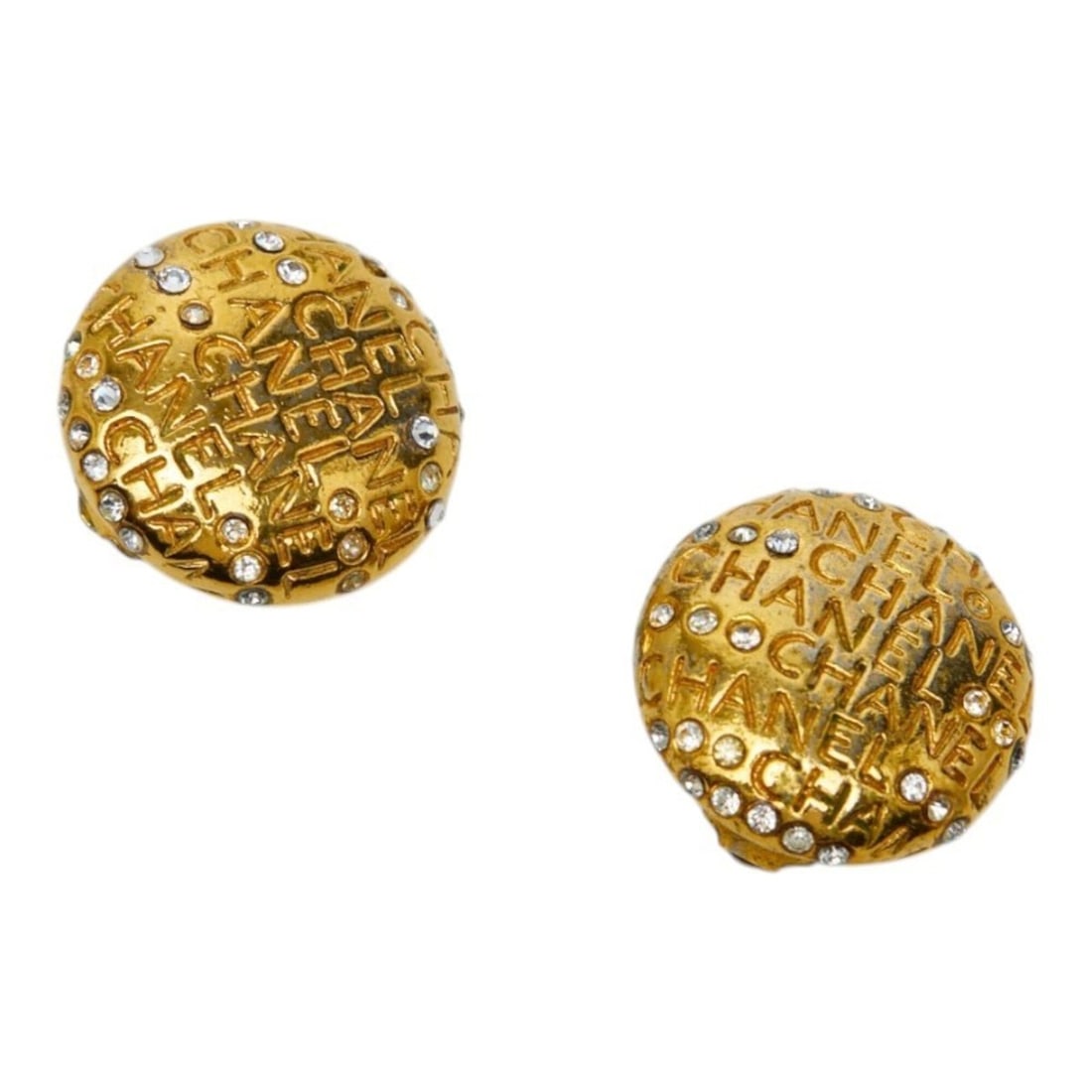 Chanel Logo Earrings, Gold Plated Rhinestones, Women's CHANEL (1 of 20)