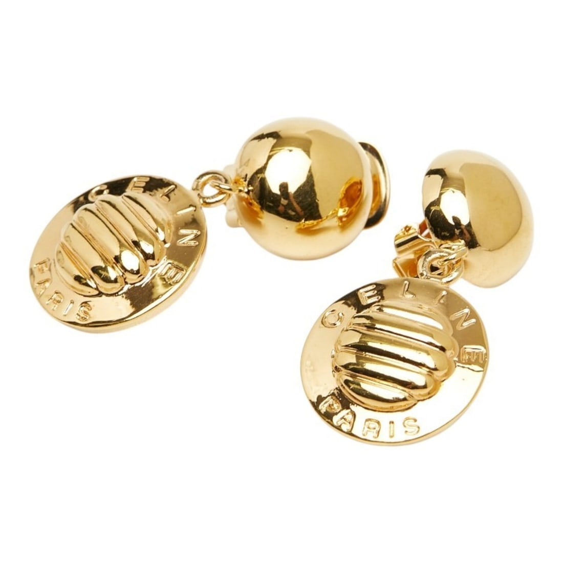 Celine Vintage Triomphe Macadam Earrings, Gold Plated, Women's.: --- Catalog ---Category: SizeSize (HxWxD): 47.60mm x 22.30mm / 1.87'' x 0.88''Category: DesignType: Clip earringsColor: GoldGender: WomenCategory: GeneralBrand: Celine--- Item List ---Section: Conditi