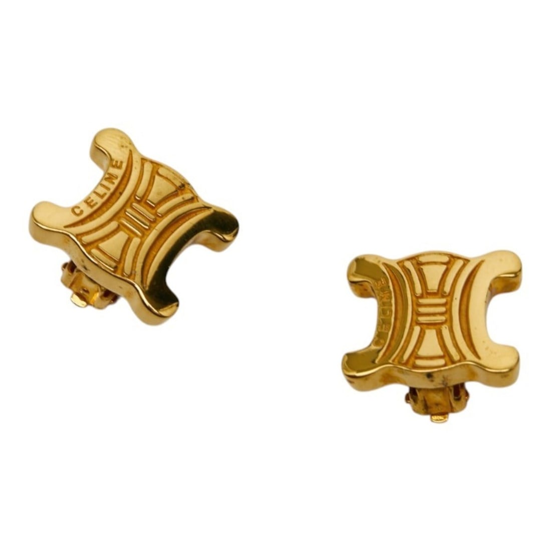 Celine Triomphe Earrings, Gold Plated, Women's: --- Catalog ---Category: SizeSize (HxWxD): 16.00mm x 19.30mm / 0.63'' x 0.76''Category: DesignType: Clip earringsColor: GoldGender: WomenCategory: GeneralBrand: Celine--- Item List ---Section: Conditi