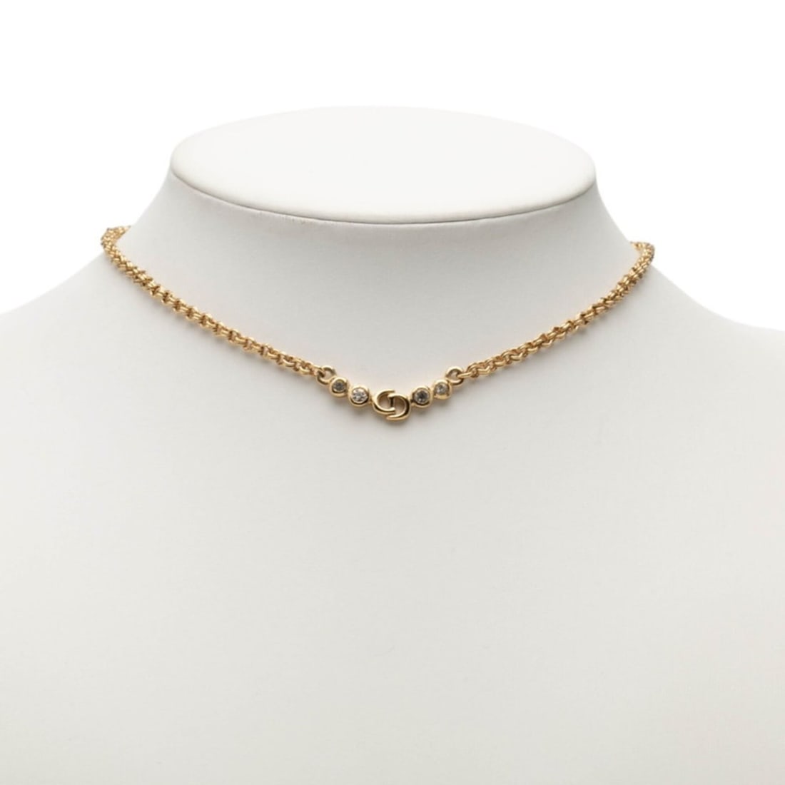 Christian Dior Dior CD Logo Necklace, Gold Plated, Rhinestones, Women's (1 of 17)