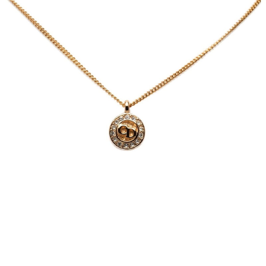 Christian Dior Dior CD Logo Necklace, Gold Plated, Rhinestones, Women's (1 of 20)