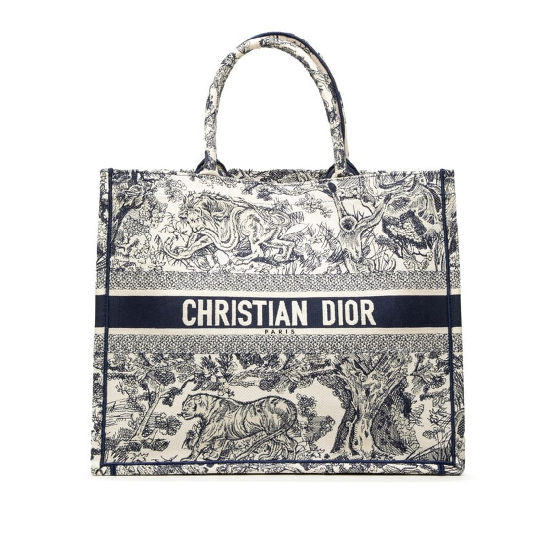 Christian Dior Dior Toile de Jouy Sauvage Book Tote Large Bag White Navy Canvas Women's: --- Catalog ---Category: SizeSize (HxWxD): 35cm x 42cm x 17cm / 13.77'' x 16.53'' x 6.69''Category: DesignType: Tote bagColor: Navy, WhiteGender: WomenMaterial: Canvas Category: GeneralBrand: Christia