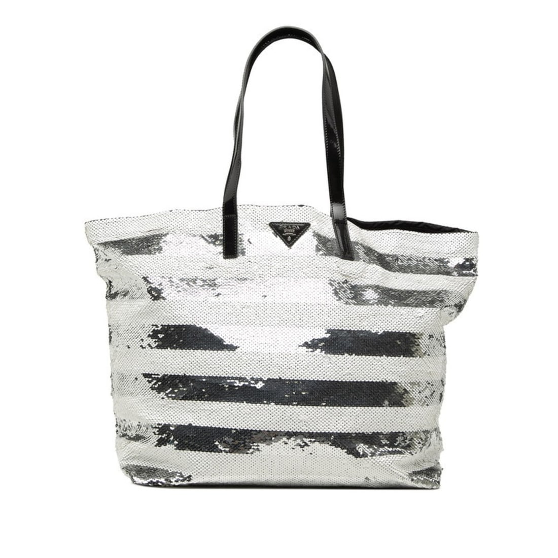 Prada Logo Tote Bag Shoulder White Silver Sequin Enamel Women's PRADA: --- Catalog ---Category: SizeSize (HxWxD): 34cm x 35.5cm x 19cm / 13.38'' x 13.97'' x 7.48''Category: DesignType: Shoulder bag, Tote bagColor: Silver, WhiteGender: WomenMaterial: Spangles Category: Ge