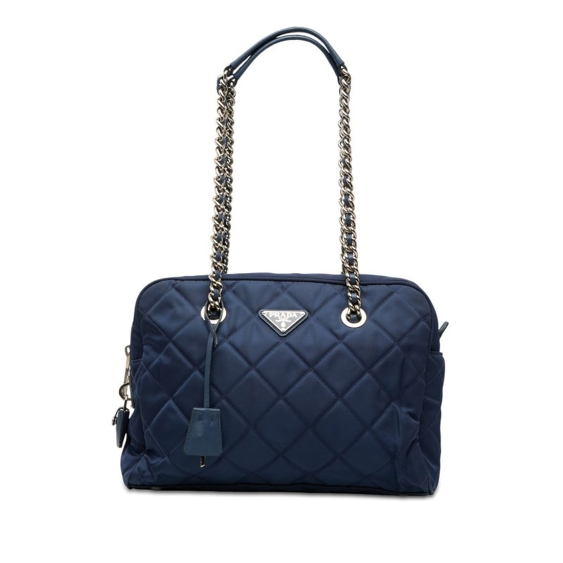 Prada Triangle Logo Plate Quilted Chain Shoulder Bag Blue Nylon Women's PRADA: --- Catalog ---Category: SizeSize (HxWxD): 21cm x 28.5cm x 10cm / 8.26'' x 11.22'' x 3.93''Category: DesignType: Shoulder bagColor: BlueGender: WomenMaterial: Nylon Category: GeneralBrand: Prada--- It