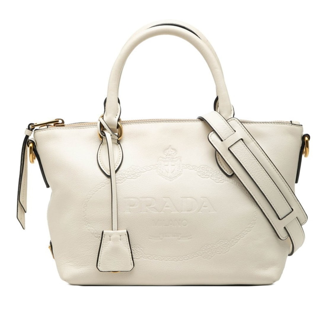 Prada Triangle Logo Plate Handbag Shoulder Bag 2WAY 1BA104 White Leather Women's PRADA: --- Catalog ---Category: SizeSize (HxWxD): 10cm x 31cm x 13.5cm / 3.93'' x 12.2'' x 5.31''Category: DesignType: Handbag, Shoulder bagColor: WhiteGender: WomenMaterial: Leather Category: GeneralMPN: 1B