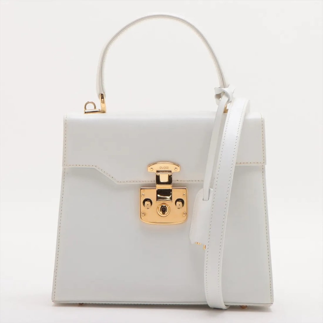 Gucci Lady Lock Crossbody Leather 2-Way Shoulder Bag, Handbag, Brand Name, Women's: --- Catalog ---Category: SizeSize (HxWxD): 18cm x 20cm x 7cm / 7.08'' x 7.87'' x 2.75''Category: DesignType: Handbag, Shoulder bagColor: WhiteGender: WomenMaterial: Leather Category: GeneralBrand: Guc