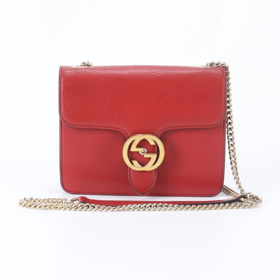 Like New Gucci Interlocking G 510304 Leather Chain Shoulder Bag, Crossbody Bag for Women: --- Catalog ---Category: SizeSize (HxWxD): 16cm x 19cm x 4cm / 6.29'' x 7.48'' x 1.57''Category: DesignType: Shoulder bagColor: Red colorGender: WomenMaterial: Leather Category: GeneralMPN: 510304Bran