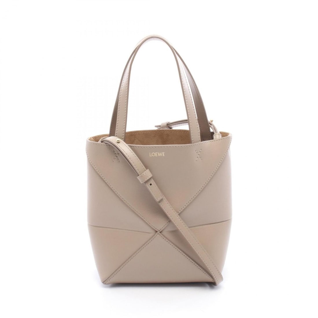 Loewe Puzzlefold Mini 2-Way Handbag, Leather, Women's, Beige, A657V25X01: --- Catalog ---Category: SizeSize (HxWxD): 20cm x 16cm x 9cm / 7.87'' x 6.29'' x 3.54''Category: DesignType: HandbagColor: BeigeGender: WomenMaterial: Leather Category: GeneralMPN: A657V25X01Brand: Lo