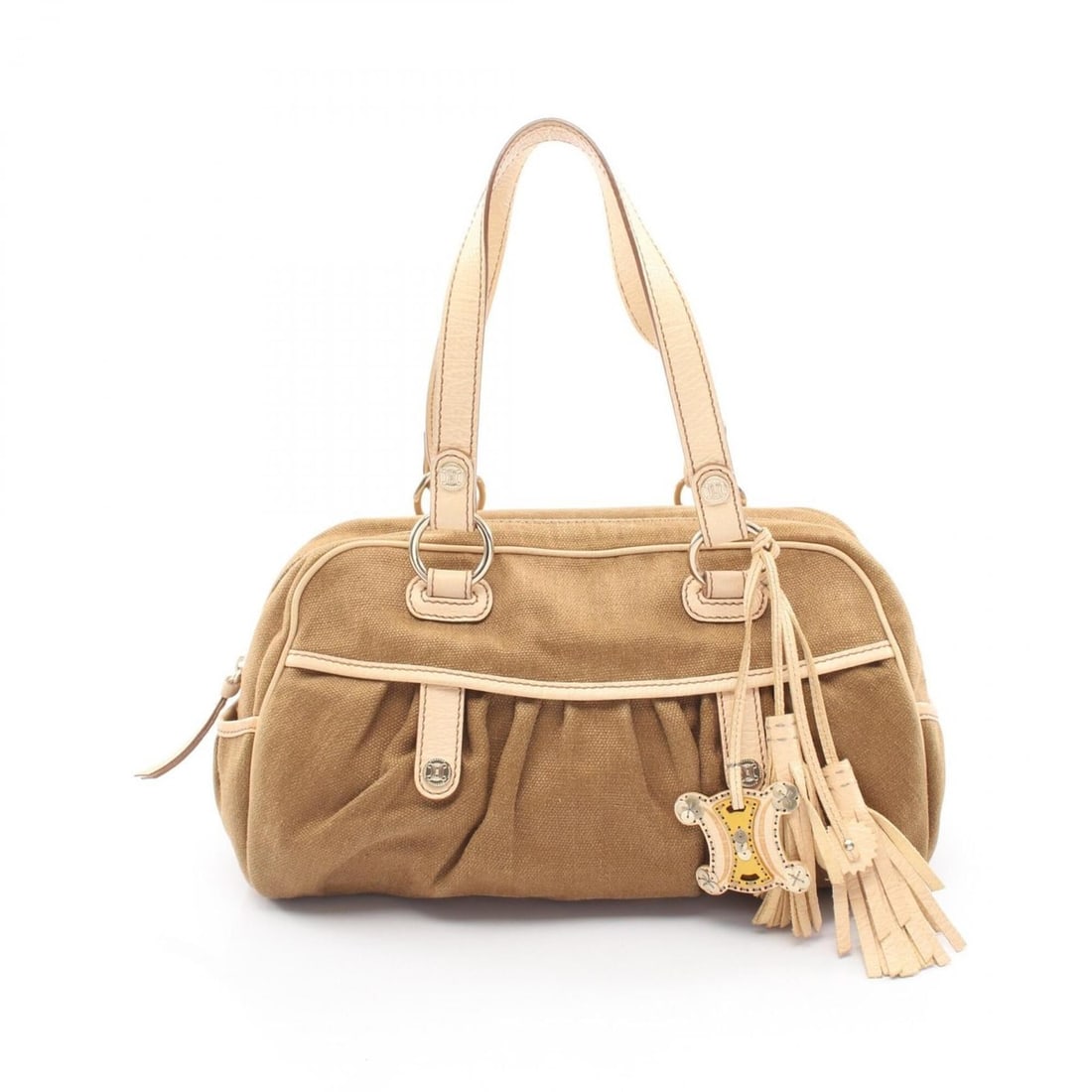 Celine Macadam Tassel Handbag, Canvas and Leather, Women's, Khaki/Beige (1 of 14)