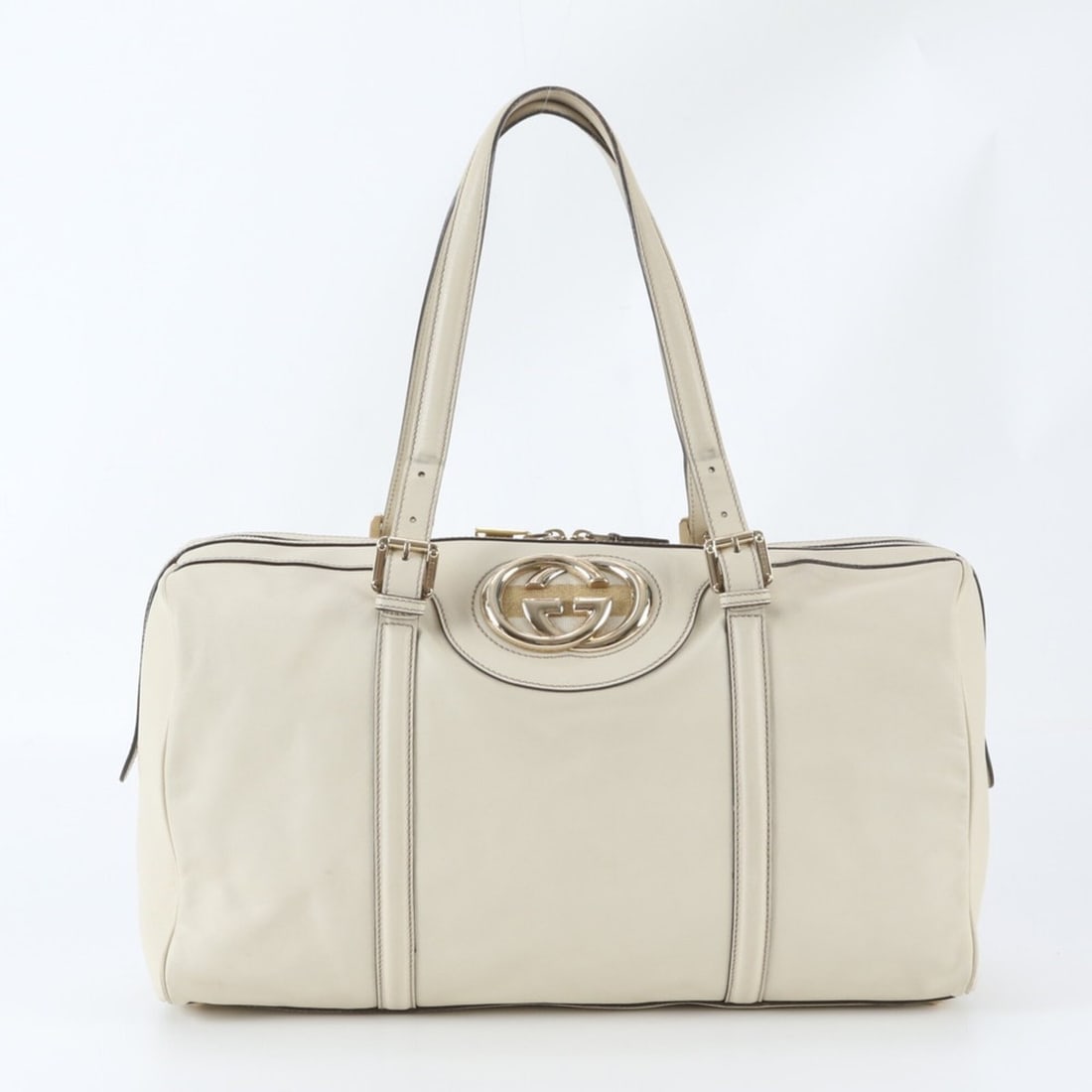 Gucci Interlocking G 175401 Leather Boston Handbag Tote Bag Gold Hardware Men's: --- Catalog ---Category: SizeSize (HxWxD): 23cm x 42cm x 12cm / 9.05'' x 16.53'' x 4.72''Handle Length: 60cm / 23.62''Category: DesignType: Handbag, Tote bagColor: BeigeGender: MenMaterial: Leather Ca