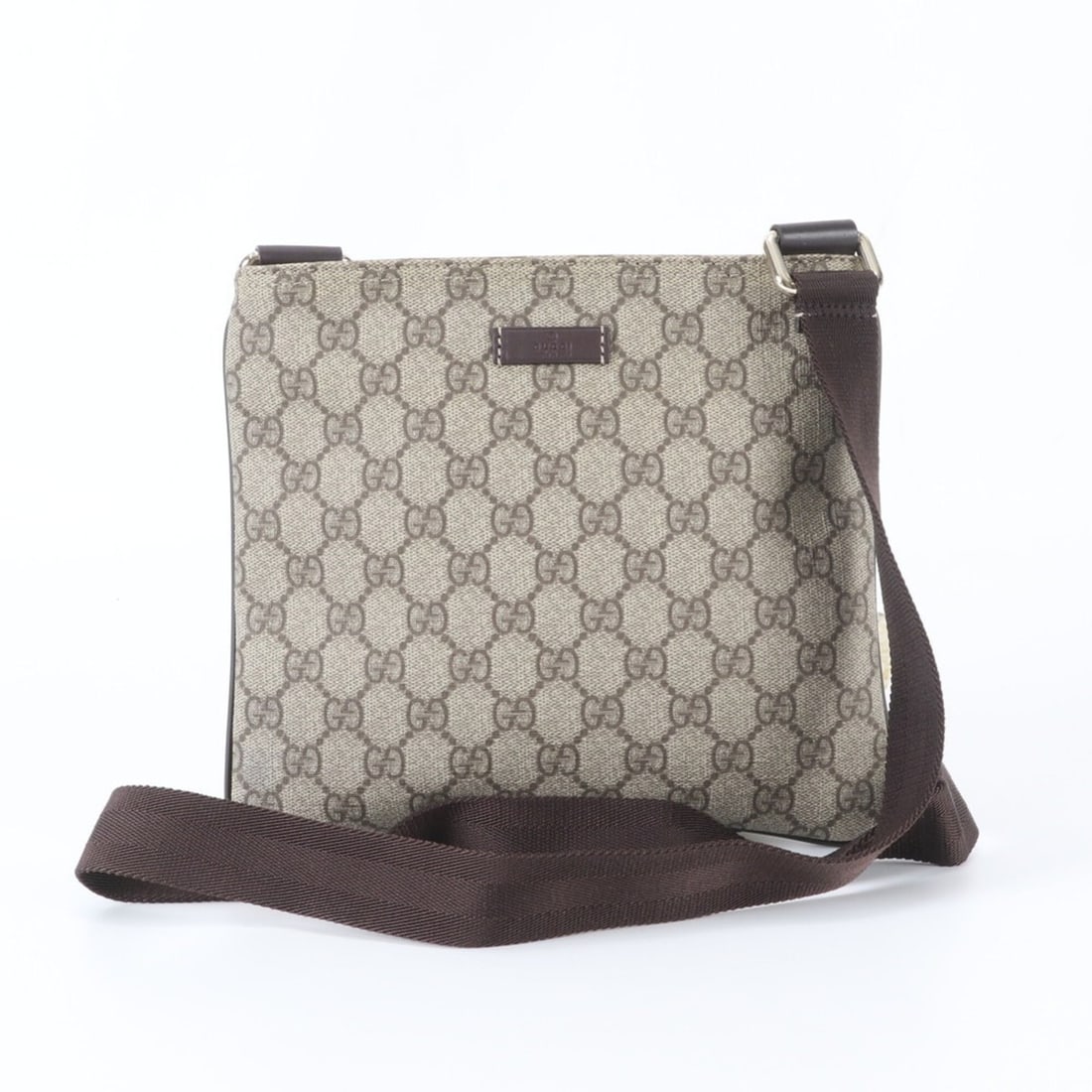 Like New Gucci GG Supreme 201538 Leather Shoulder Bag, Crossbody Messenger Brown Genuine Leather,: --- Catalog ---Category: SizeSize (HxWxD): 21cm x 23cm x 1cm / 8.26'' x 9.05'' x 0.39''Strap Length: 134cm / 52.75''Category: DesignType: Shoulder bagColor: BrownGender: MenMaterial: Leather , Coated 