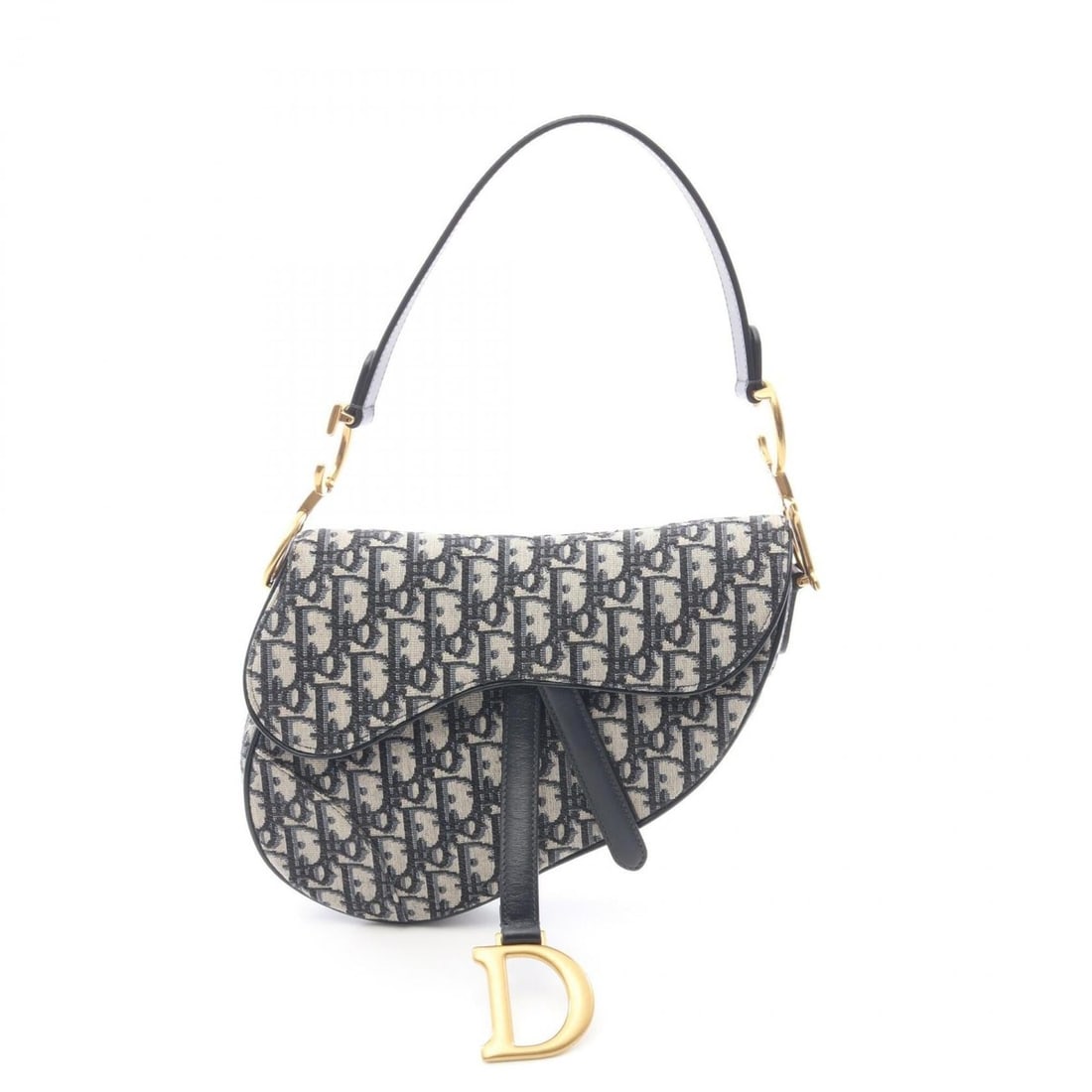 Christian Dior Dior Saddle Bag Oblique Handbag, Canvas and Leather, Women's, Beige/Navy (1 of 10)