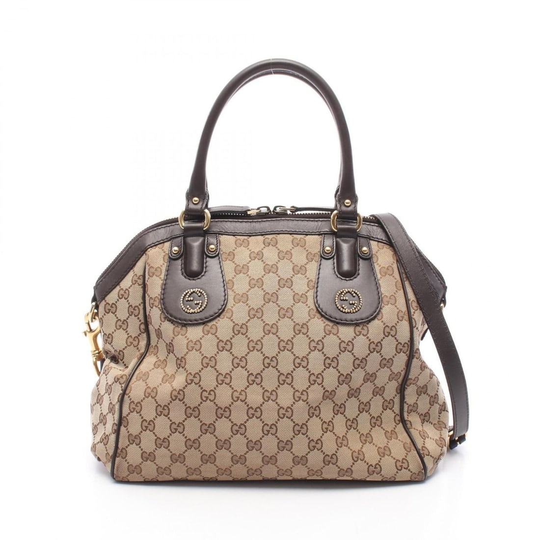 Gucci Scarlet GG Canvas 2-Way Handbag, and Leather, Women's, Beige/Brown, Item Number 282299: --- Catalog ---Category: SizeSize (HxWxD): 28cm x 32cm x 16cm / 11.02'' x 12.59'' x 6.29''Category: DesignType: HandbagColor: Beige, BrownGender: WomenMaterial: GG canvas , Leather Category: GeneralMP