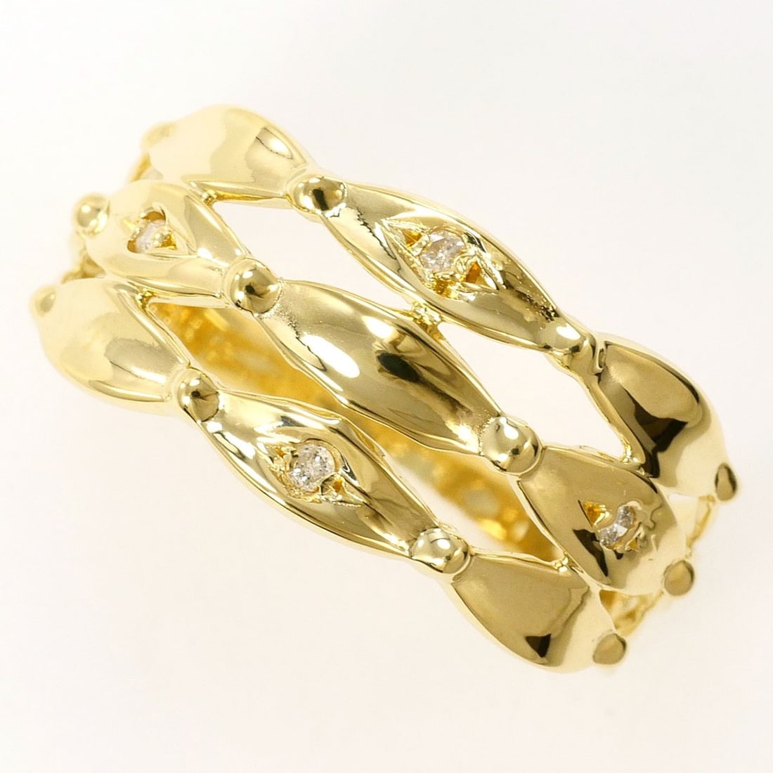 18K (18-karat) Yellow Gold Ring with 0.04ct Diamond, Total Weight 2.4g, Jewelry: --- Catalog ---Category: SizeWidth: 9mm / 0.35''Weight: 2.4g / 0.08oz.JP Size: 15.5US Size: 7.5Category: DesignType: Band ringColor: Yellow goldMetal: GoldStone: DiamondGender: WomenMaterial: Yellow g