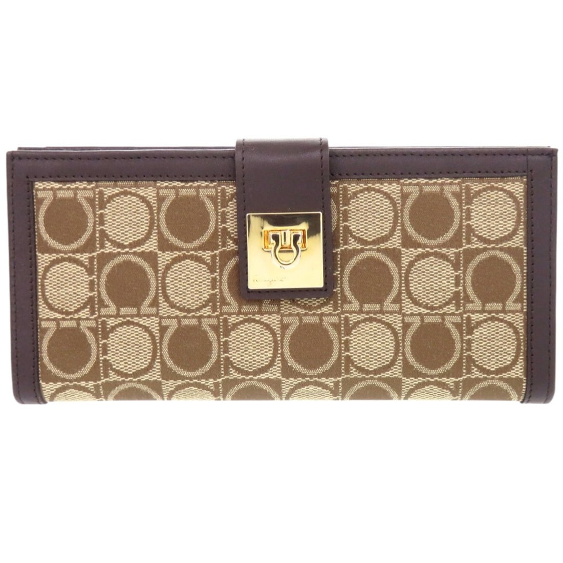 Excellent condition Salvatore Ferragamo Gancini IY211410 Jacquard Brown Long Wallet 0495Salvatore: --- Catalog ---Category: SizeSize (HxWxD): 9cm x 19cm x 2cm / 3.54'' x 7.48'' x 0.78''Category: DesignType: Long wallet (tri-fold)Color: Beige, BrownGender: WomenMaterial: Jacquard , Leather Category: