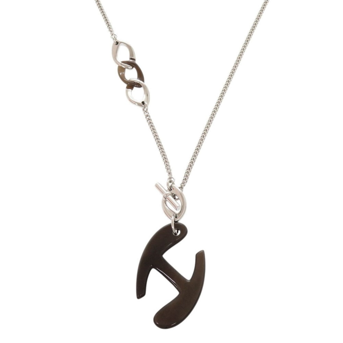 Excellent condition Hermes Chaine de H metal buffalo horn silver brown necklace pendant 1504HERMES (1 of 10)