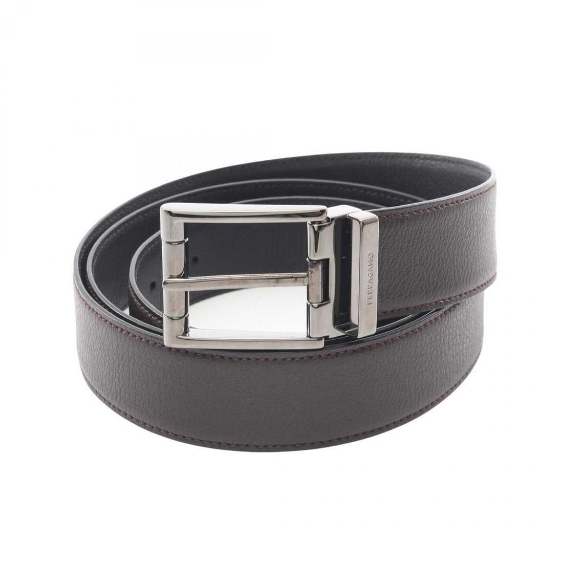 Salvatore Ferragamo reversible leather belt with silver hardware, men's, brown/black. (1 of 8)