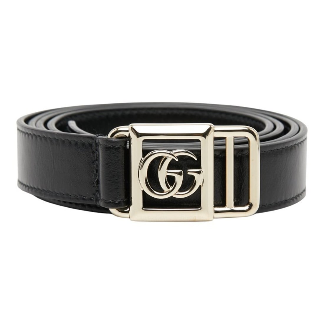 Gucci Double G Buckle Slim Belt 790232 Black Gold Leather Plated Women's GUCCI (1 of 7)