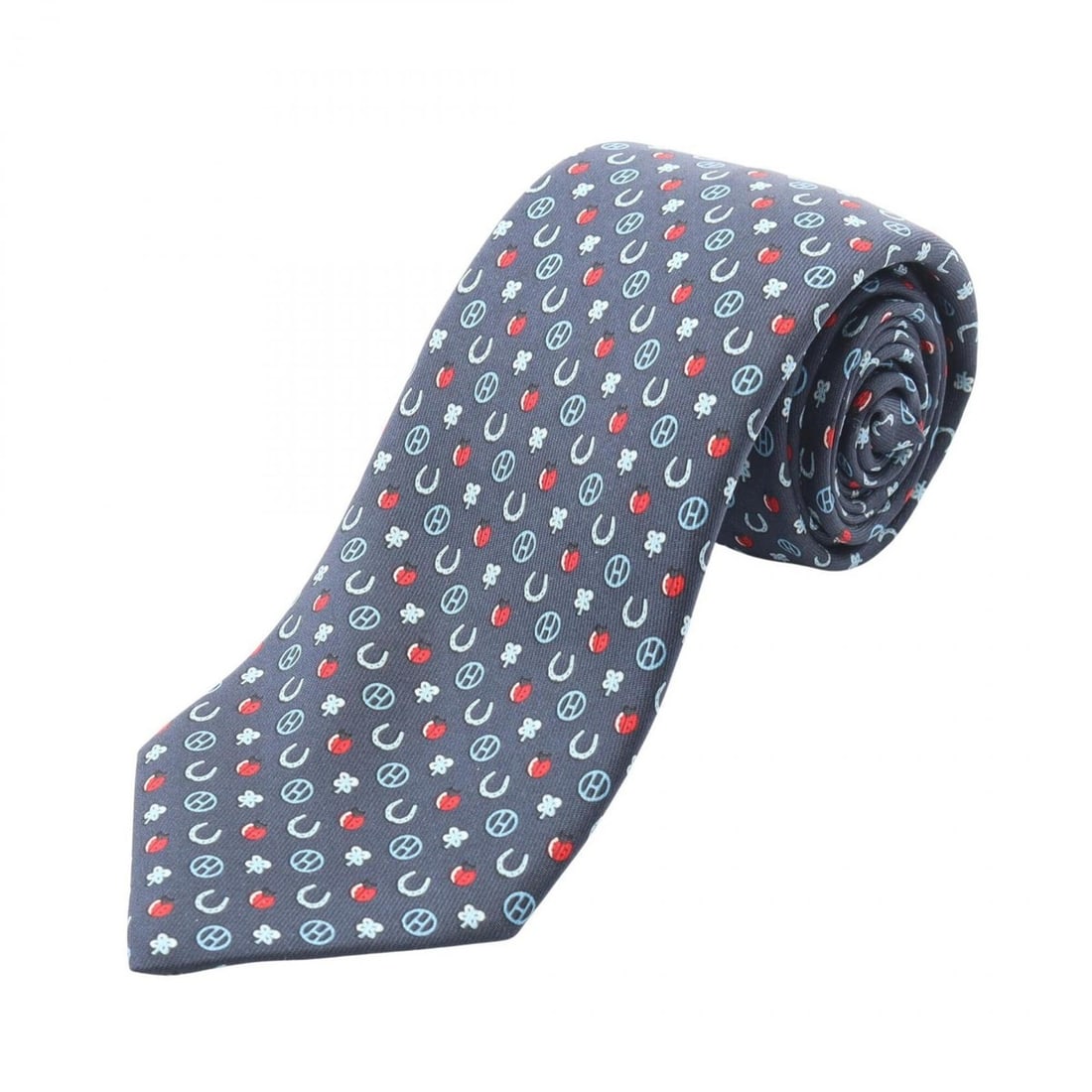 Hermes HERMES all-over pattern tie, silk, men's, navy (1 of 7)