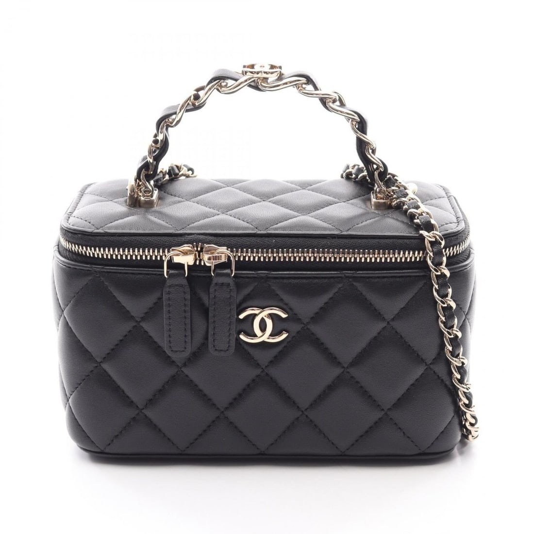 Chanel Matelassé Vanity Bag, 2-Way Shoulder Bag/Handbag, Lambskin Leather, Women's, Black: --- Catalog ---Category: SizeSize (HxWxD): 9.5cm x 16cm x 8cm / 3.74'' x 6.29'' x 3.14''Strap Length: 116cm / 45.66''Category: DesignType: Handbag, Shoulder bag, Vanity bagColor: BlackGender: WomenMat