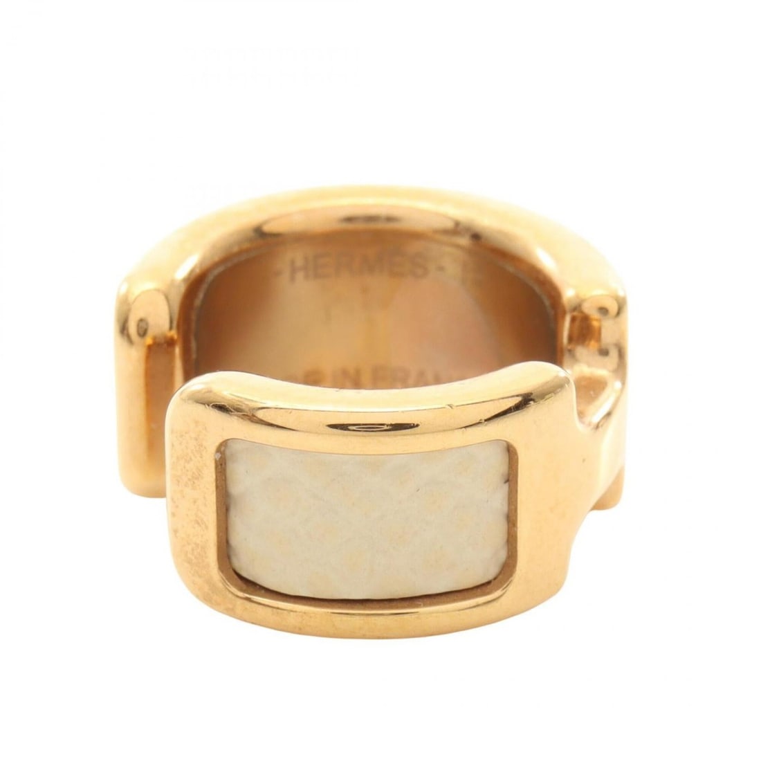 Hermes Olympe PM accessory, gold plated (GP), Veau Epsom leather, women's, gold/ivory tones.: --- Catalog ---Category: SizeWidth: 16mm / 0.63''Category: DesignType: Band ringFinish: Gold platedGender: WomenMaterial: Epsom leatherCategory: GeneralBrand: Hermes--- Item List ---Section: Condition