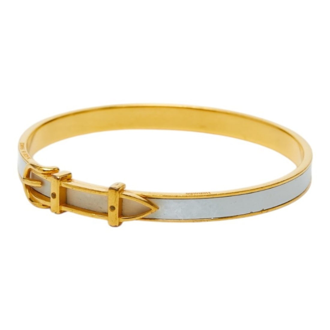 Hermes Jumping Belt Motif Bangle, Gold and White Plated, Women's: --- Catalog ---Category: SizeLength: 20.5cm / 8.07''Category: DesignType: BangleColor: Gold, WhiteGender: WomenCategory: GeneralBrand: Hermes--- Item List ---Section: ConditionRanking: Rank AB Used - 