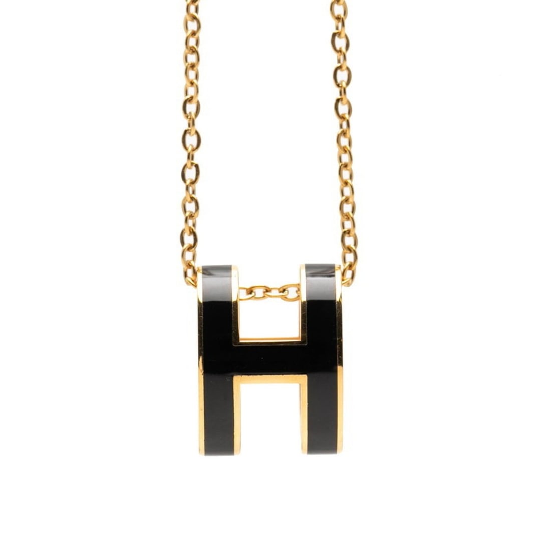 Hermes Pop H Pendant Necklace, Gold and Black Plated Enamel, Women's HERMES (1 of 9)