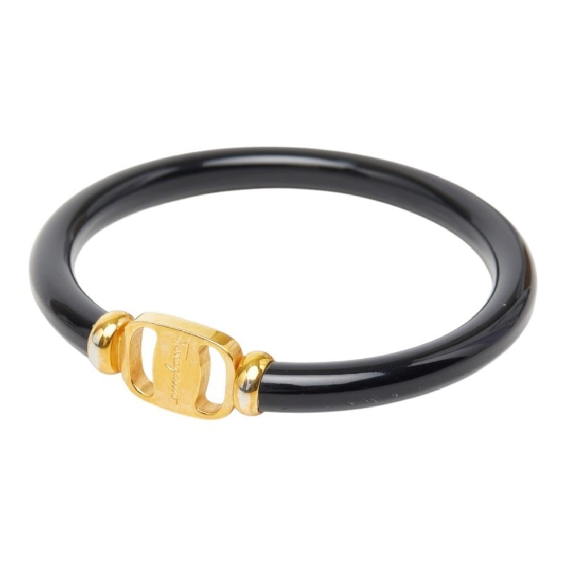 Salvatore Ferragamo Vara Bangle, Gold and Black Plastic Plated, Women's. (1 of 12)