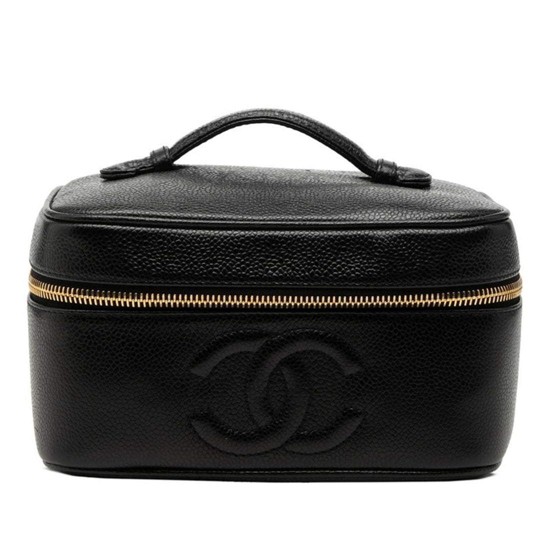 Chanel Coco Mark Handbag Vanity Bag Makeup Black Caviar Leather Women's CHANEL: --- Catalog ---Category: SizeSize (HxWxD): 11cm x 19cm x 14cm / 4.33'' x 7.48'' x 5.51''Category: DesignType: Handbag, Vanity bagColor: BlackGender: WomenMaterial: Grained Calfskin Category: GeneralBr