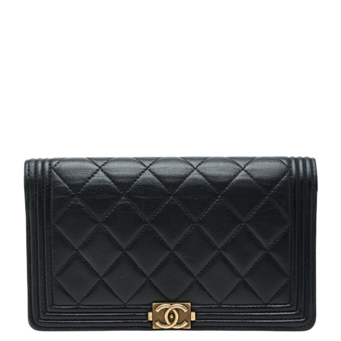 Chanel Coco Mark Boy Bi-fold Wallet, Black Lambskin, Women's CHANEL: --- Catalog ---Category: SizeSize (HxWxD): 11cm x 18cm x 1cm / 4.33'' x 7.08'' x 0.39''Category: DesignType: Wallet (bi-fold)Color: BlackGender: WomenMaterial: Leather Leather/Fur Type: LambskinCatego