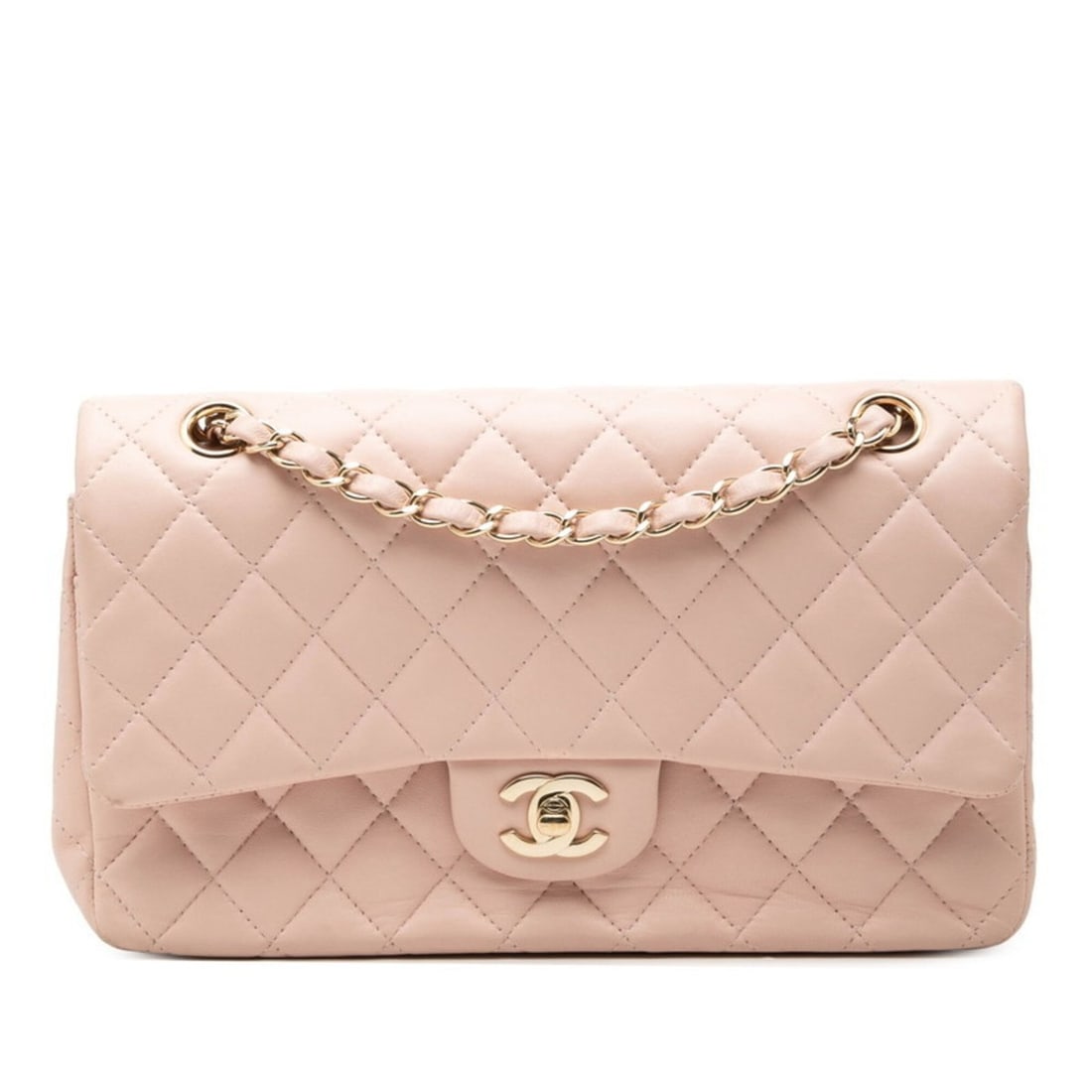 Chanel Coco Mark Matelassé 25 Double Flap Chain Shoulder Bag, Pink Lambskin, Women's CHANEL (1 of 7)