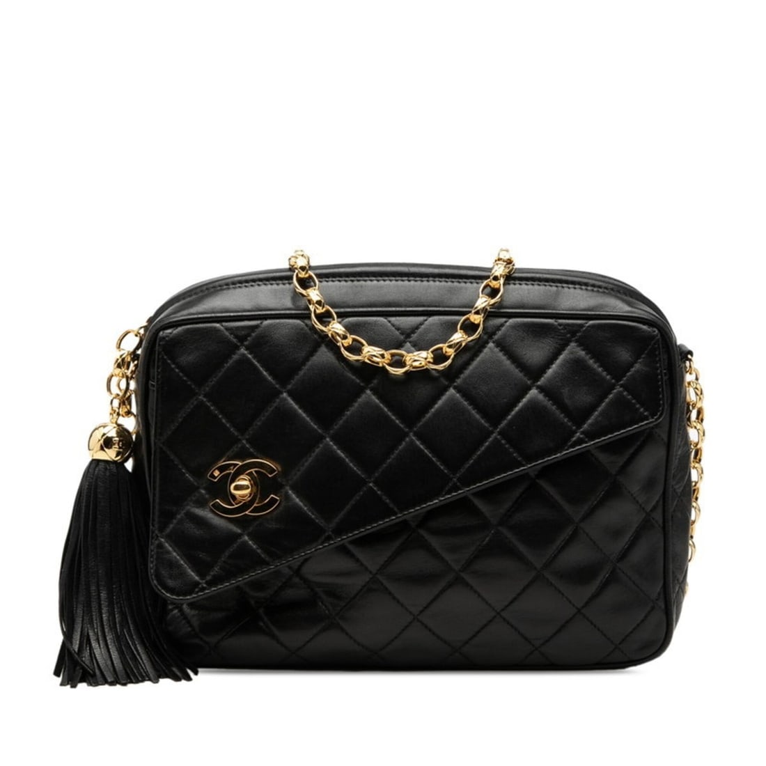 Chanel Coco Mark Matelassé Crossbody Fringe Chain Shoulder Bag, Black Leather, Women's CHANEL: --- Catalog ---Category: SizeSize (HxWxD): 16cm x 23cm x 5cm / 6.29'' x 9.05'' x 1.96''Category: DesignType: Shoulder bagColor: BlackGender: WomenMaterial: Leather Category: GeneralBrand: Chanel--- It