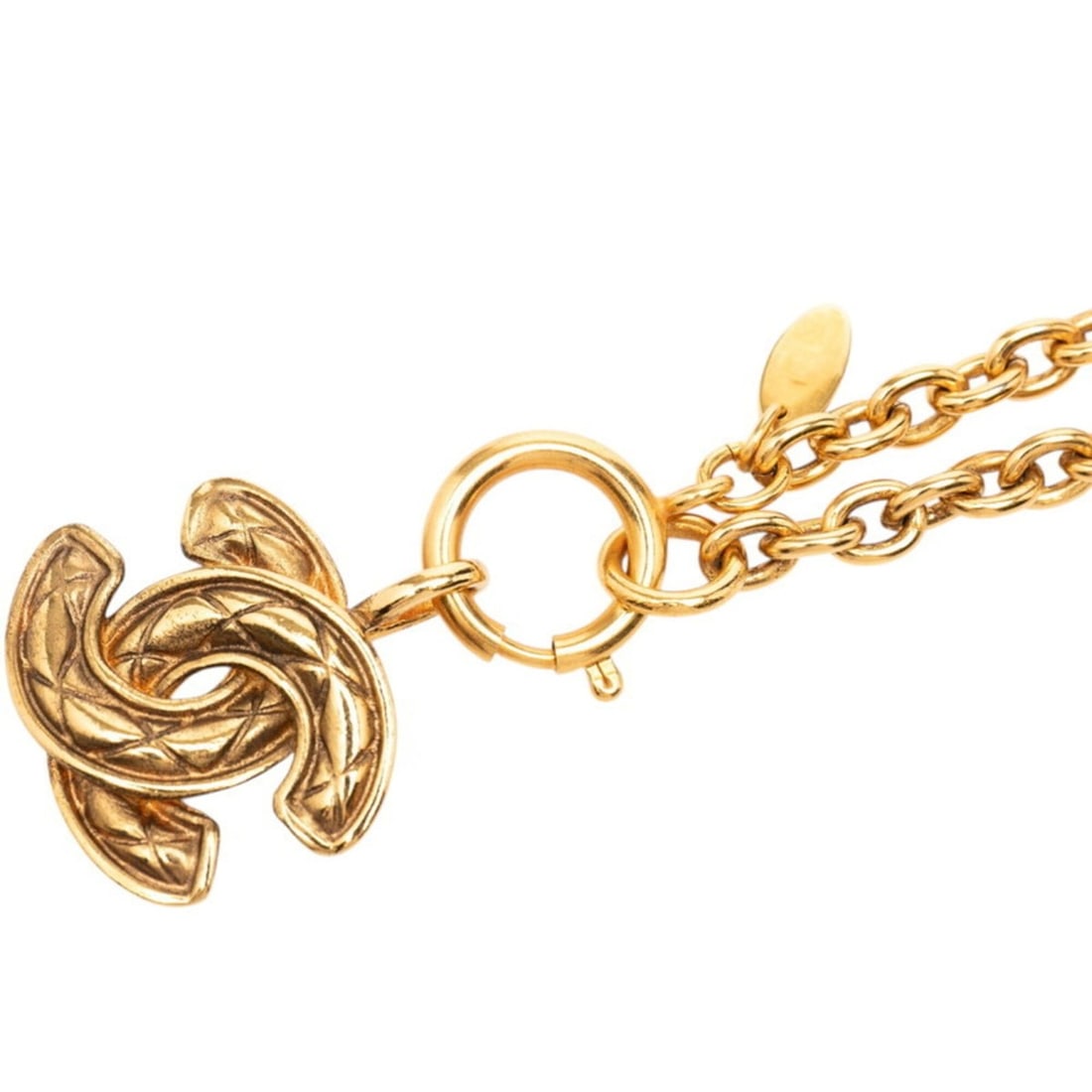 Chanel Matelassé Coco Mark Chain Necklace, Gold Plated, Women's.: --- Catalog ---Category: SizePendant Size: 35.5mm x 30mm / 1.39'' x 1.18''Neck Circumference: 58.5 cm / 23.03''Category: DesignColor: GoldGender: WomenMaterial: Gold platingNecklace Type: NecklaceCate
