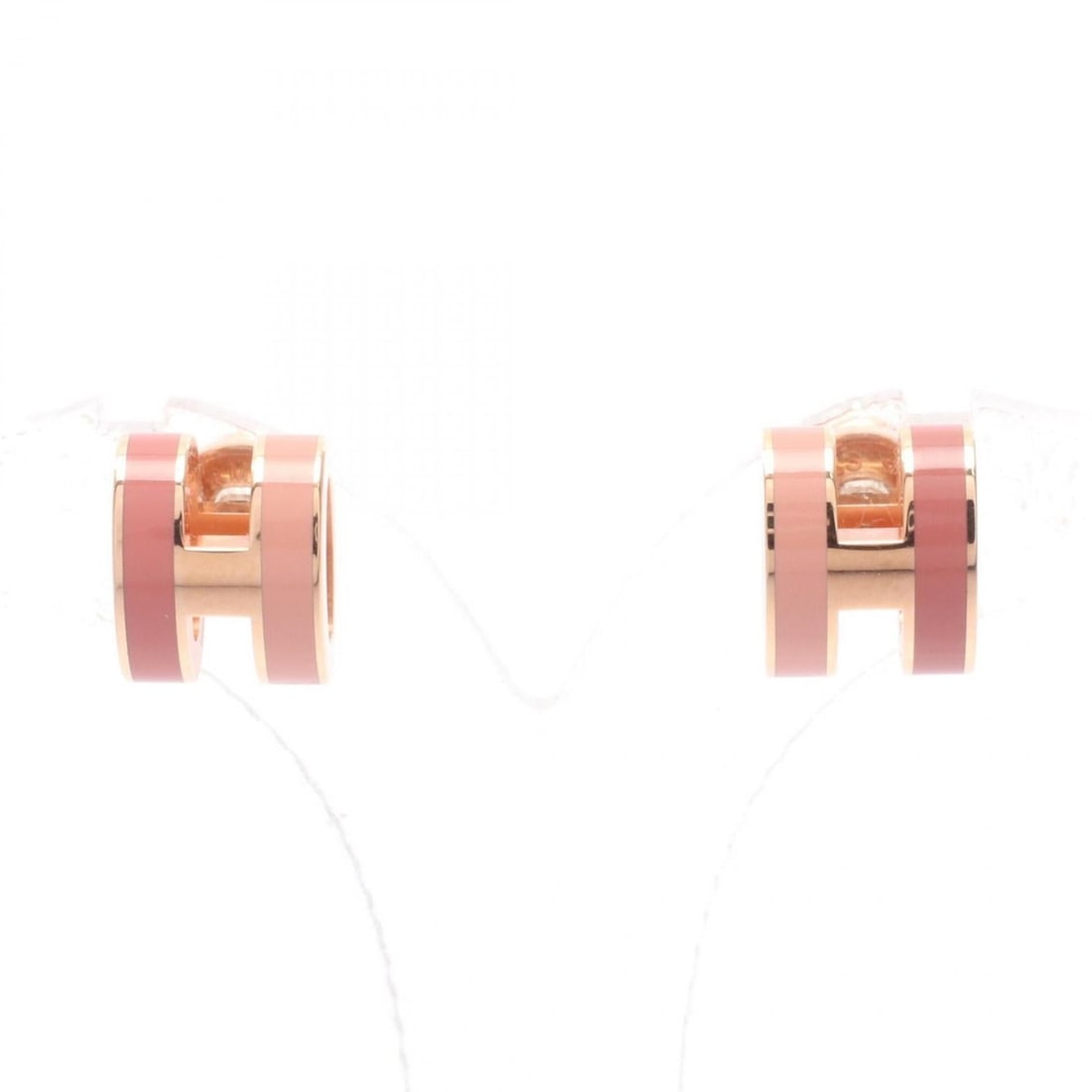 Hermes Mini Pop H Earrings, Gold Plated (GP), Women's, Gold/Pink Tones (1 of 13)