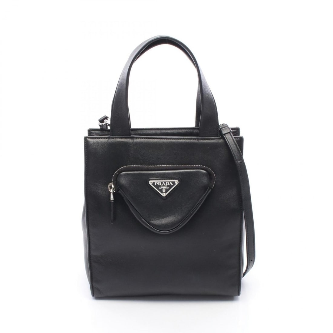 Prada PRADA 2-Way Handbag, Leather, Women's, Black, 1BG418: --- Catalog ---Category: SizeSize (HxWxD): 21cm x 19cm x 7cm / 8.26'' x 7.48'' x 2.75''Strap Length: 111cm - 121cm / 43.7'' - 47.63''Handle Length: 30cm / 11.81''Category: DesignType: HandbagColor: Bl