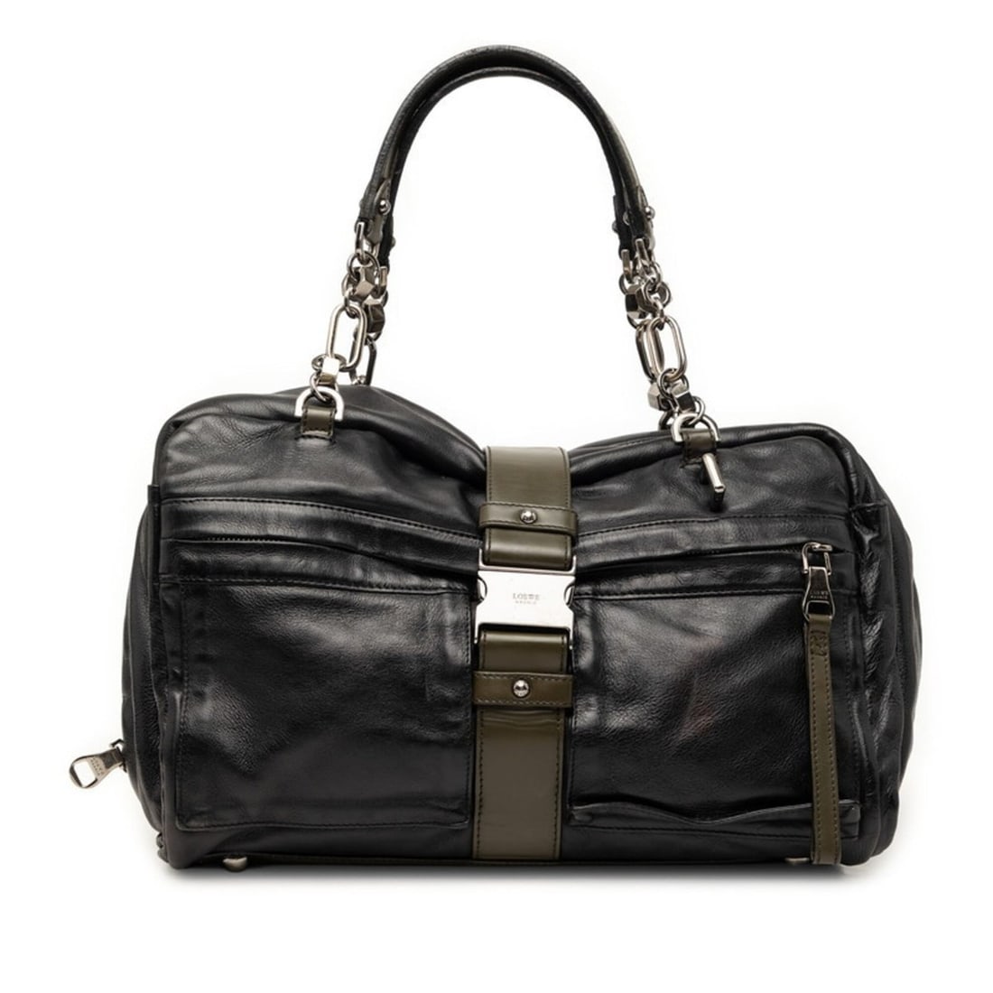 Loewe Laura Chain Handbag Shoulder Bag Black Khaki Leather Women's LOEWE: --- Catalog ---Category: SizeSize (HxWxD): 24cm x 34cm x 14cm / 9.44'' x 13.38'' x 5.51''Category: DesignType: Handbag, Shoulder bagColor: Black, KhakiGender: WomenMaterial: Leather Category: GeneralB
