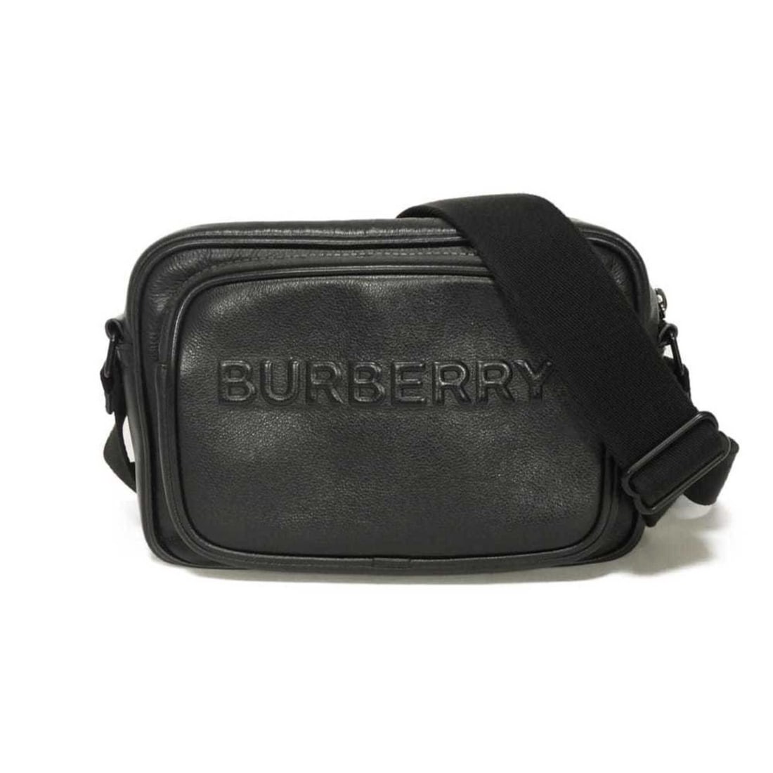Burberry shoulder bag, logo embossed, camera calfskin, crossbody messenger black, 8038955, men's. (1 of 20)