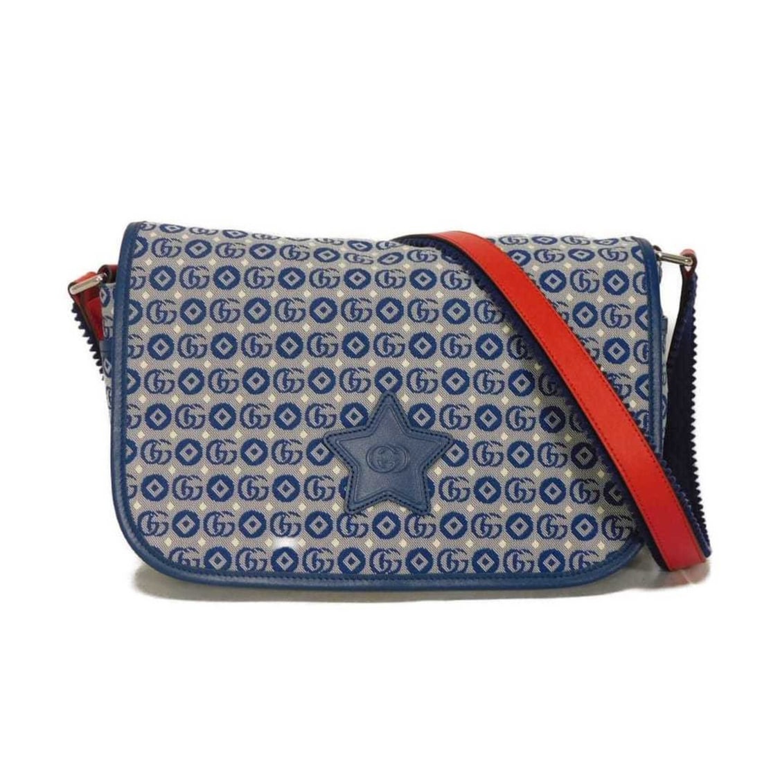 Gucci GUCCI Shoulder Bag Star Double G Geometric Messenger GG Children's Blue 664143 U4GDN 4090: --- Catalog ---Category: SizeSize (HxWxD): 18cm x 32cm x 8cm / 7.08'' x 12.59'' x 3.14''Category: DesignType: Messenger bag, Shoulder bagColor: BlueGender: Men,WomenMaterial: Cotton canvas , Leather C