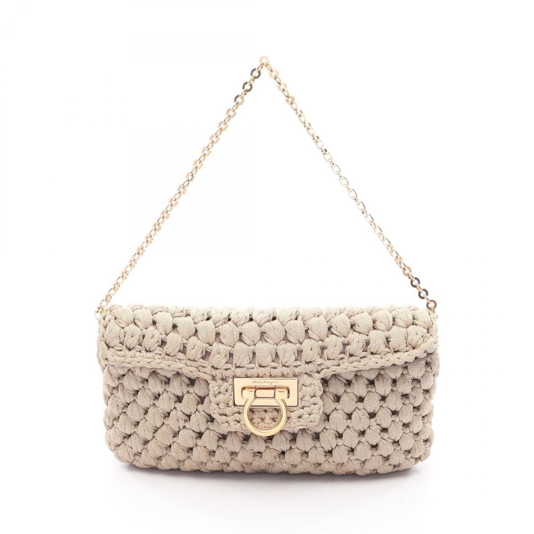 Salvatore Ferragamo Gancini Shoulder Bag/Handbag, Fabric, Women's, Gold Tone, Size 21 C414 (1 of 8)
