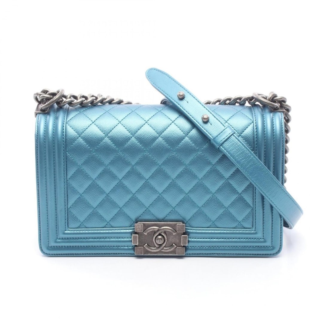 Chanel Boy Metallic Shoulder Bag/Handbag, Caviar Leather (Grained Calfskin), Women's, Blue, A67086 (1 of 7)