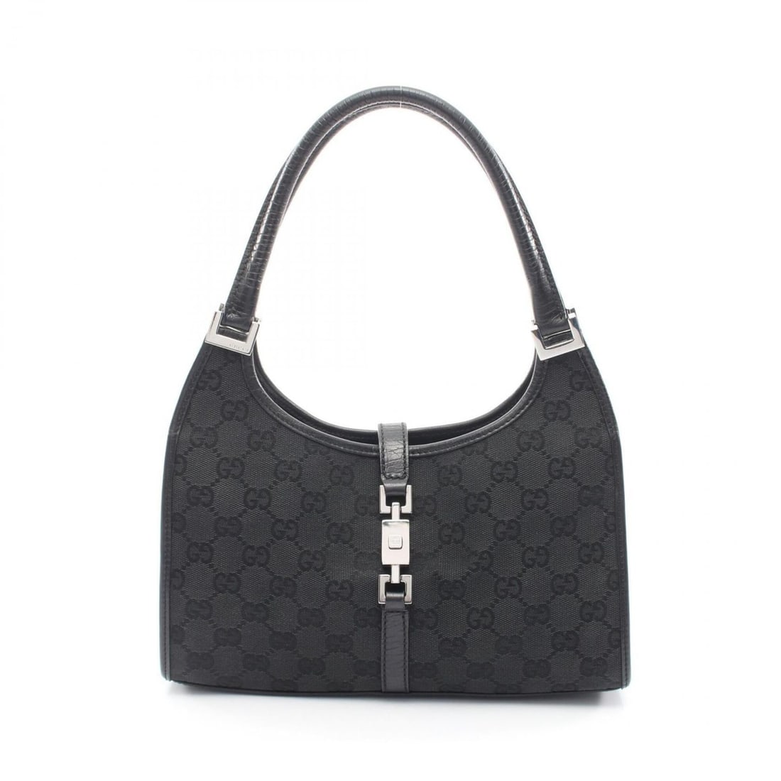 Gucci Jackie GG Canvas Handbag, and Leather, Women's, Black (01721): --- Catalog ---Category: SizeSize (HxWxD): 14.5cm x 26cm x 7cm / 5.7'' x 10.23'' x 2.75''Category: DesignType: HandbagColor: BlackGender: WomenMaterial: Canvas , Leather Category: GeneralMPN: 01721Bra
