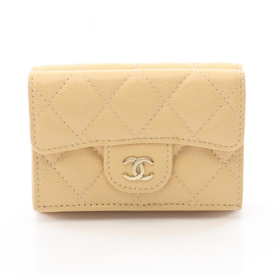 Chanel Classic Small Flap Wallet Matelassé Tri-fold Wallet, Caviar Leather (Grained Calfskin),: --- Catalog ---Category: SizeSize (HxWxD): 7.5cm x 10.5cm x 3cm / 2.95'' x 4.13'' x 1.18''Category: DesignType: Wallet (tri-fold)Color: BeigeGender: WomenMaterial: Grained Calfskin Category: GeneralMP