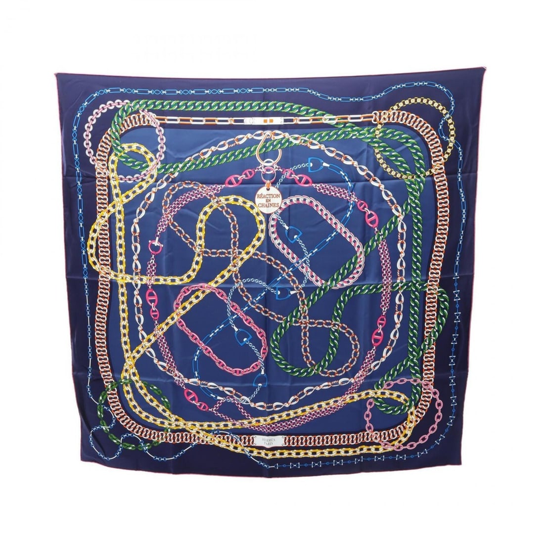 Hermes Carre 90 Reaction in Chaines Scarf/Muffler, Silk, Women's, Navy/Multicolor (1 of 12)